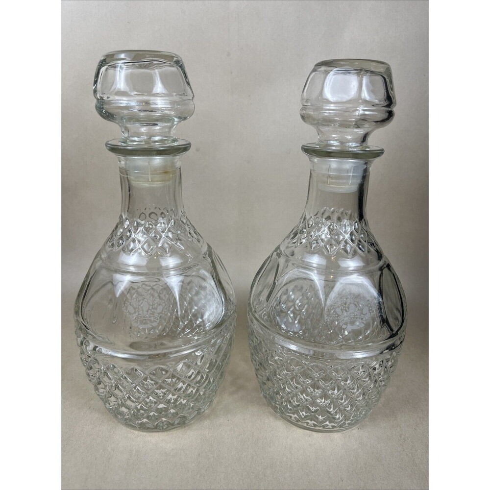 Set Of 2 Vintage Crown Royal Liquor Decanter Sealed Stopper Cut‎ Glass 10" H